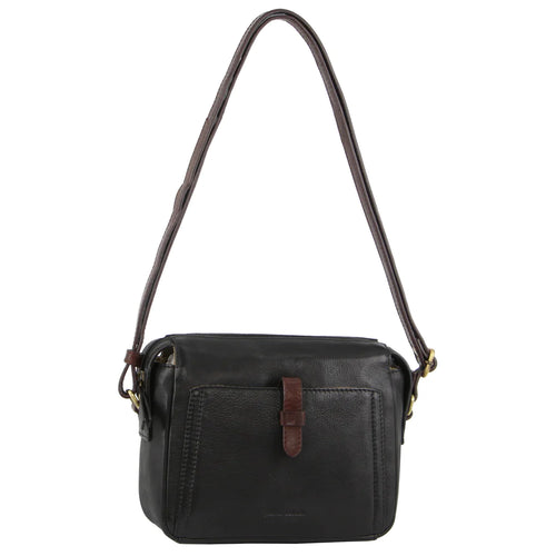 Pierre Cardin black/ tan leather crossbody bag