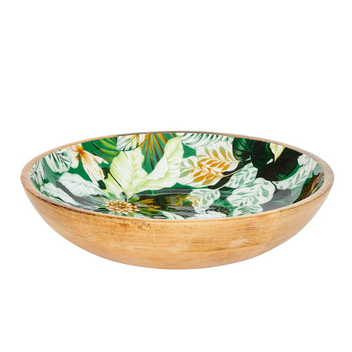 Mangowood bowl emerald green/multi 30cm