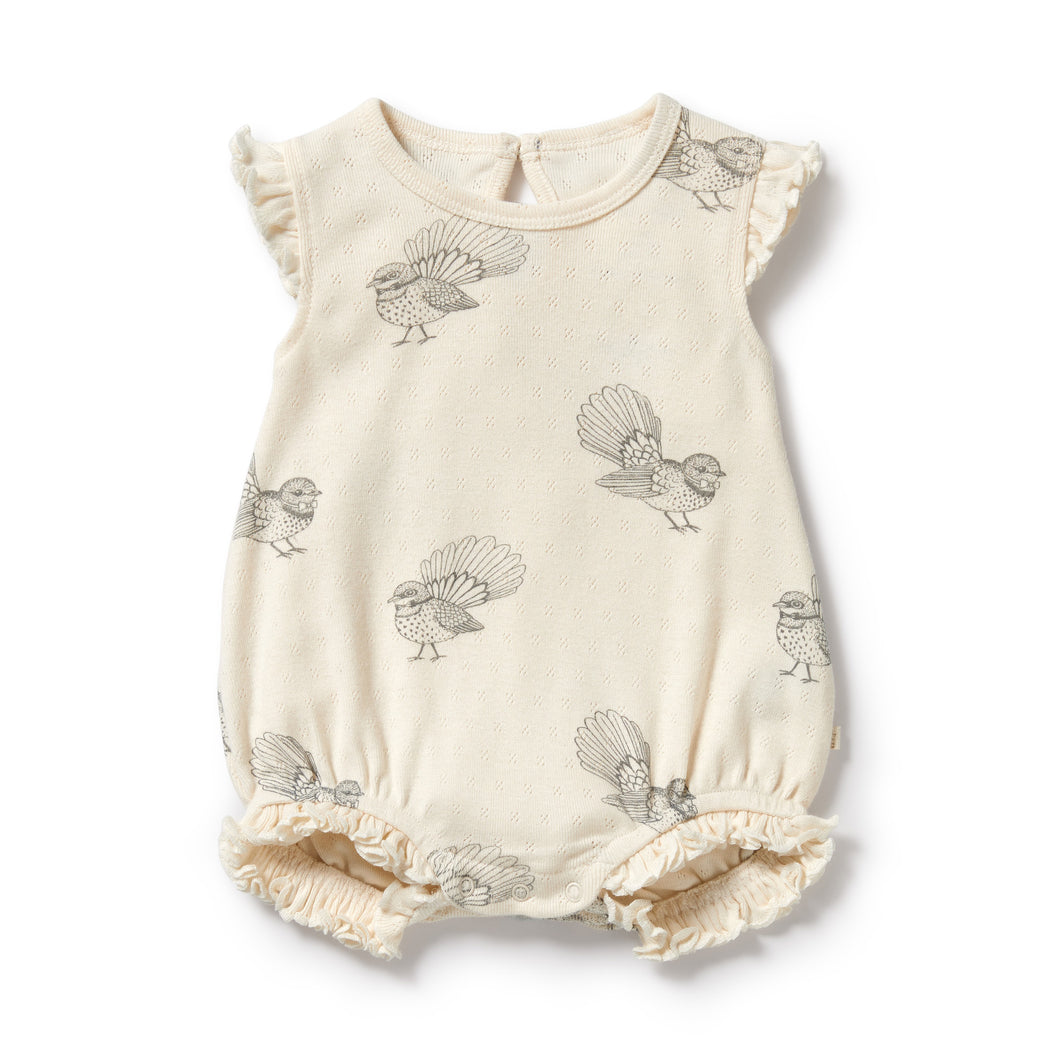 Little fantail organic pointelle ruffle grow suit